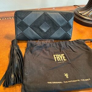Frye Black Leather Wallet with Tassel